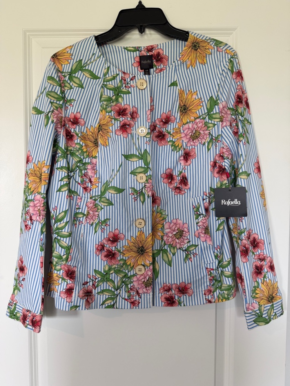 NWT Rafaella Blue Striped Floral Button Jacket